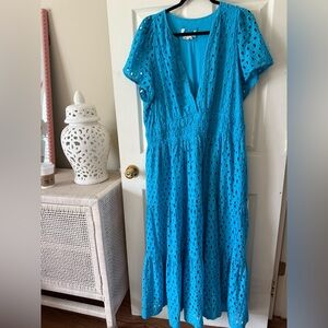 Anthropologie Turquoise Eyelet SOMERSET Maxi Dress